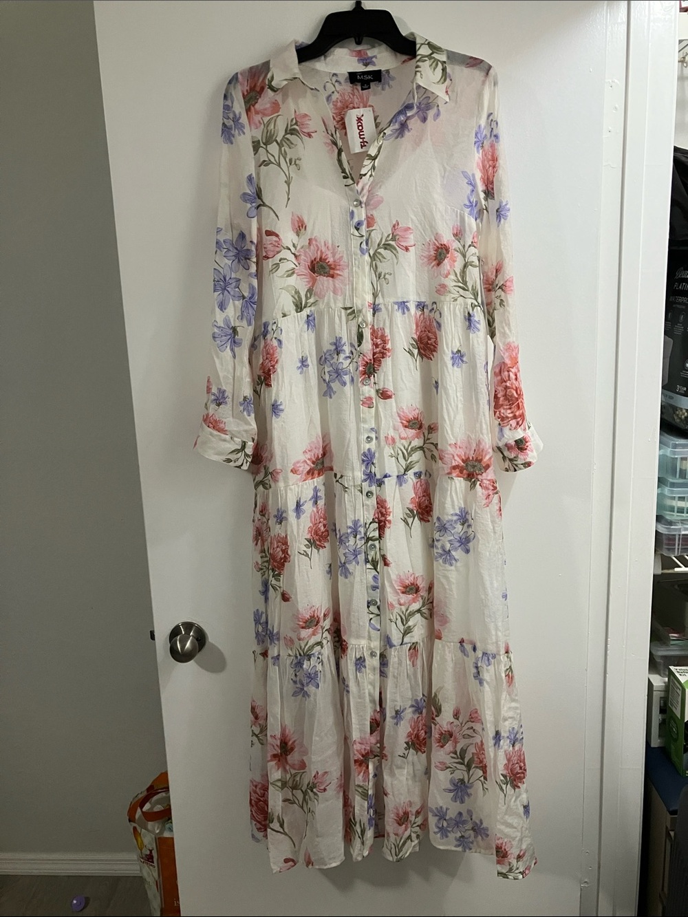 MSK Cream Floral Button-Down Maxi Dress with Pink & Lavender Blooms